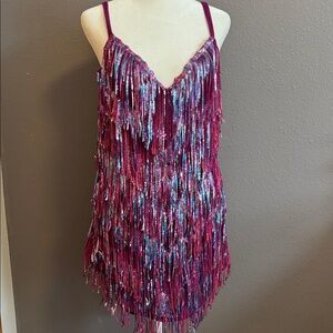 NWT | Amazing Lace | Luxxel | Magenta Sequin Fringe Mini Dress | Size M